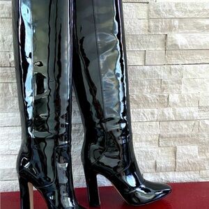 SHOWSTOPPER! Tamara Mellon Green Patent Leather Boots. Sz 9, fits like 8.5